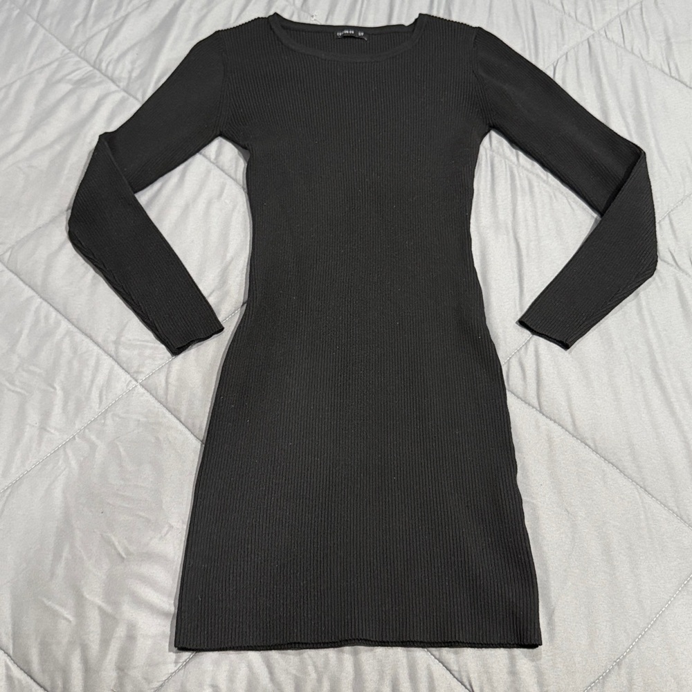 Cotton On Black Long Sleeve Ribbed Dress